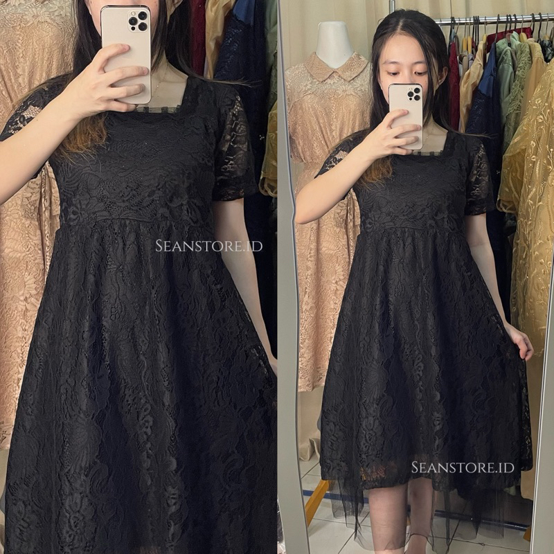 Jual Casual Dress Wanita Brukat / Dress Pesta Natal Brukat korean style