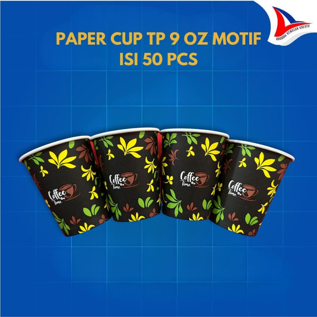 Jual PAPER CUP TP 9 OZ MOTIF 210 GSM / GELAS KERTAS KOPI ISI 50 PCS