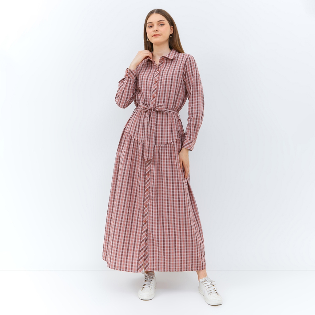 Jual GRAPHIS Checkered Maxi Shirt Dress Dress Long Sleeve Casual Kerah ...