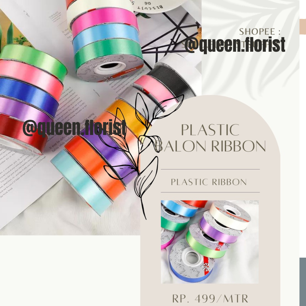 Jual PITA PLASTIC BALLON RIBBON 2CM KOREAN RIBBON SQUARE PATTERN ...
