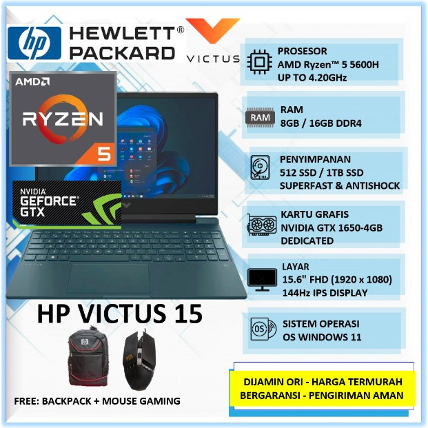 Jual Laptop Gaming HP VIctus15 Ryzen 16GB 1TB SSD GTX650-4GB