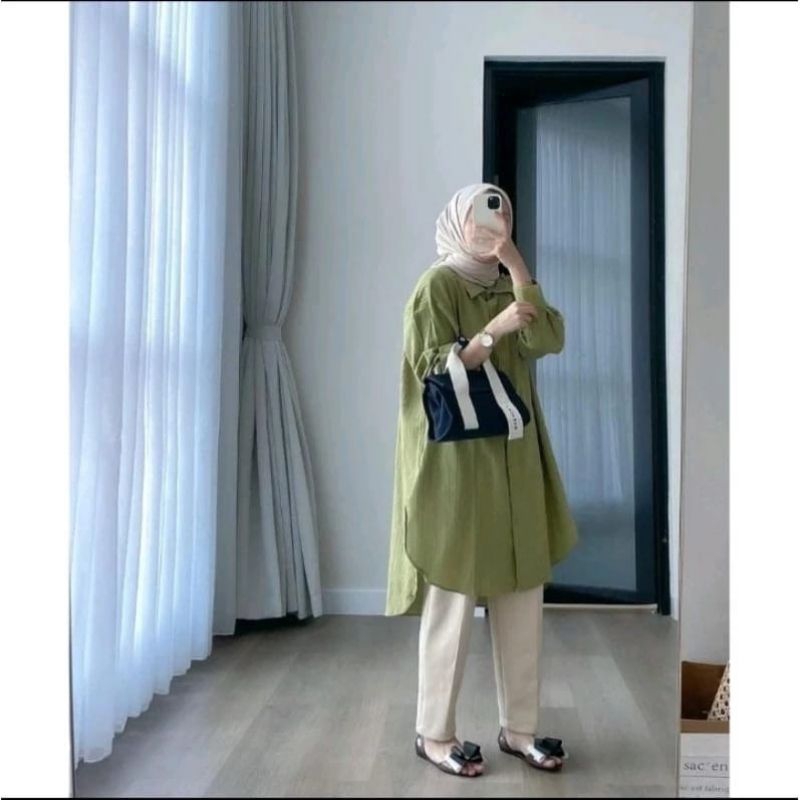 Jual Kemeja Long Tunik Kattun Linen Kemeja Oversize Kemeja Linen Panjang Shopee Indonesia