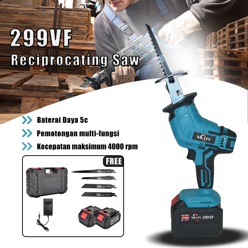 Conentool 21V Cordless Reciprocating Saw -load Speed 3800rpmWith 2  Rechargeable Battery, Wood Saw Blade, Metal Saw Blade,Electric Hand Saw 