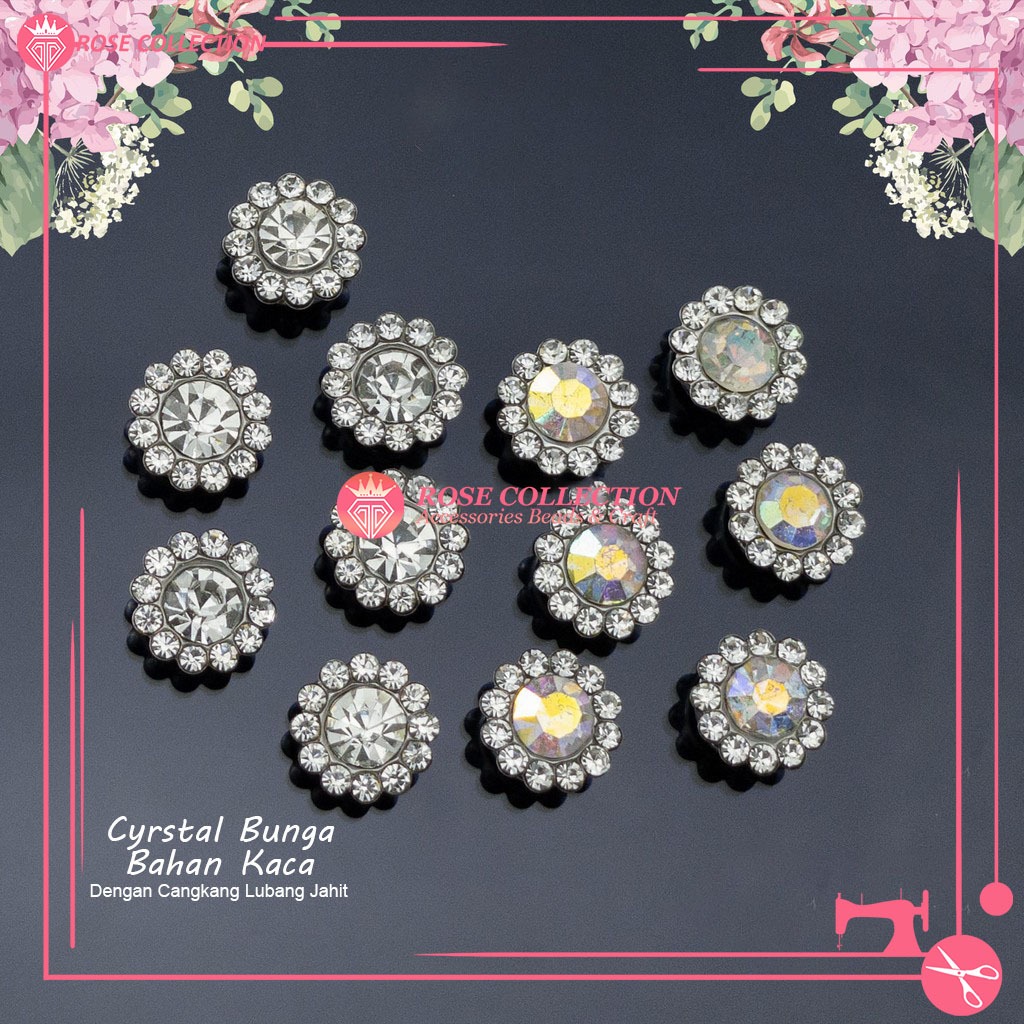 Jual Kristal Bunga / Fancy Flower Diamond 1 Cangkang Silver 10mm (12pcs ...
