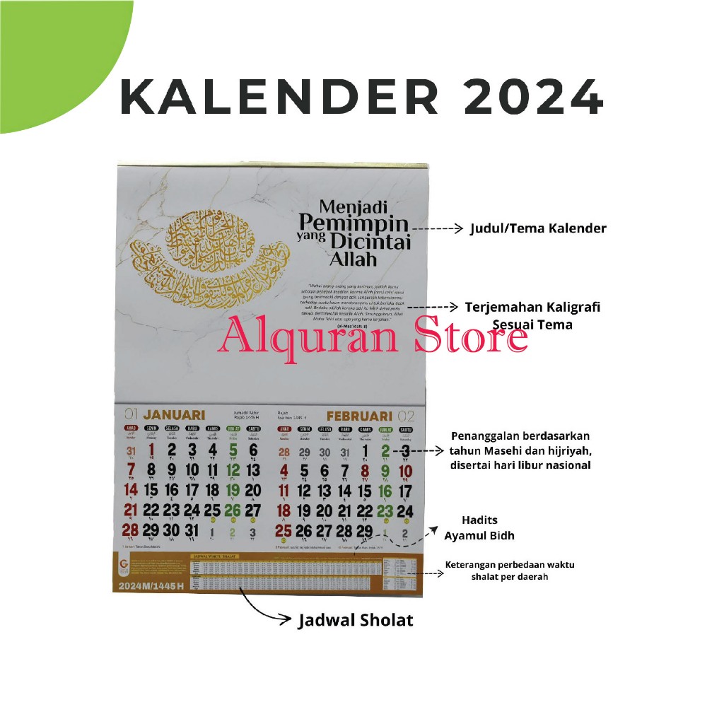 Jual Kalender Kaligrafi 2024 Muslim Dinding Hijriyah & Masehi 2024 ...