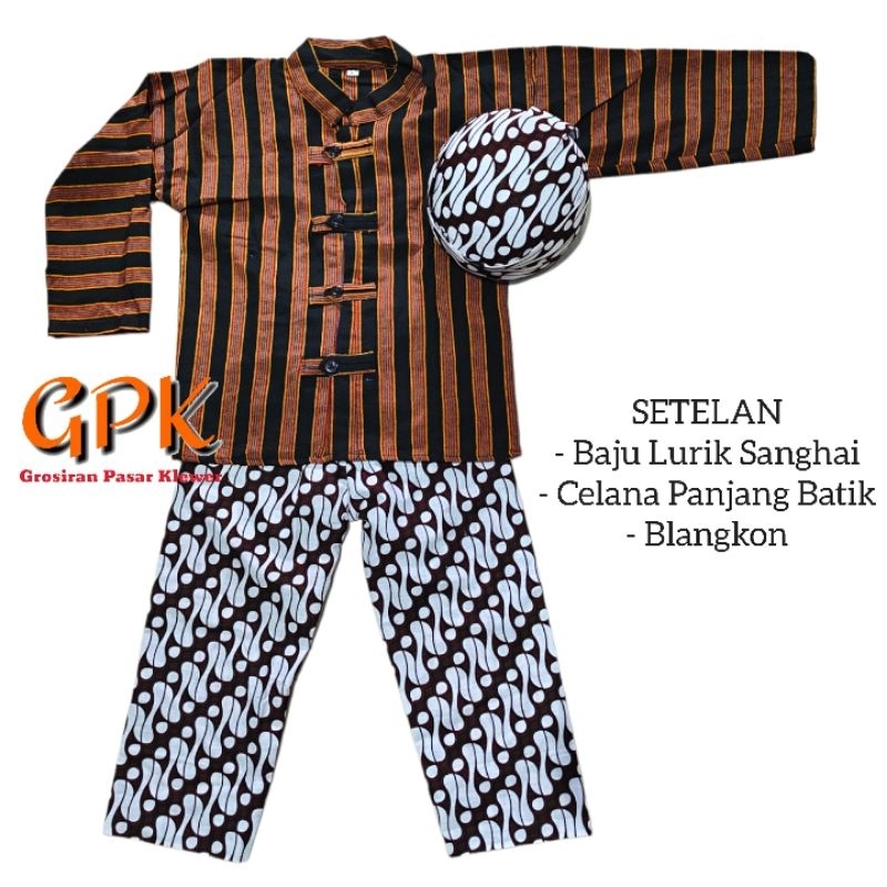 Jual SETELAN Baju Lurik Model Shanghai & Celana Panjang + Blangkon