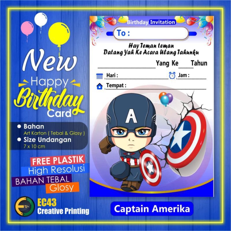 Jual Undangan Ultah Anak Tema Captain Amerika | Shopee Indonesia