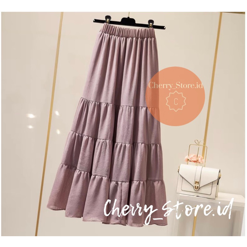 Jual Cherry_ rok panjang beraksen 4 susun | long skirt korean style ...