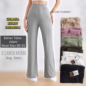Celana Kulot Premium Jumbo Bigsize Rib Knit Celana Panjang Wanita Bahan Adem Nyaman