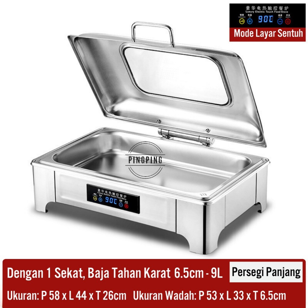 Jual Chafing Dish / Rolltop Segi Kaca Catering Stainless Steel 9 L /set