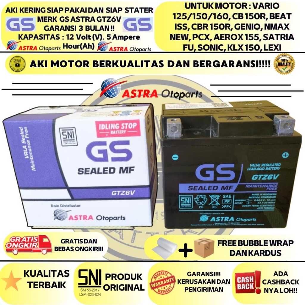 Jual AKI MOTOR SATRIA FU 150, GSX-R 150, KLX, D-TRACKER, PCX GTZ6V GS