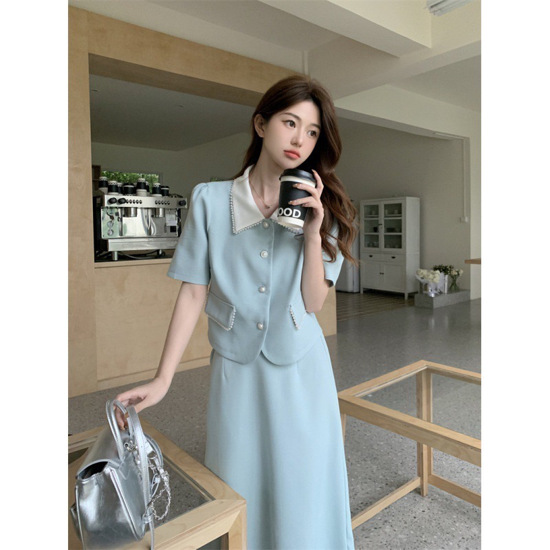 Jual Bella set | Korean style set blouse and long midi skirt with ...