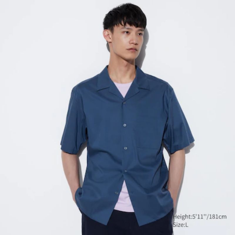 Jual Kemeja Katun Modal Kerah Terbuka Lengan Pendek UNIQLO ORIGINAL ...