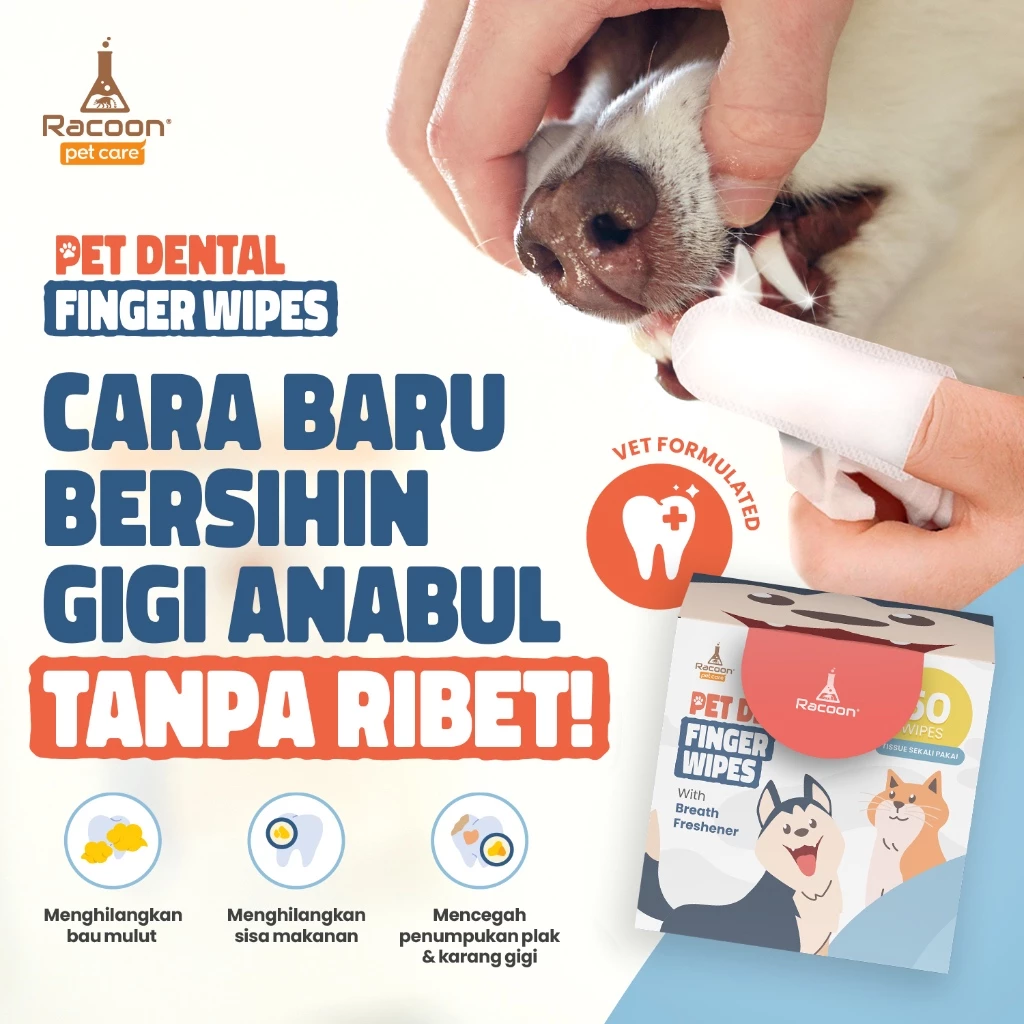 RACOON Pembersih Gigi Anjing & Kucing | Racoon Pet Dental Wipes - foto 1