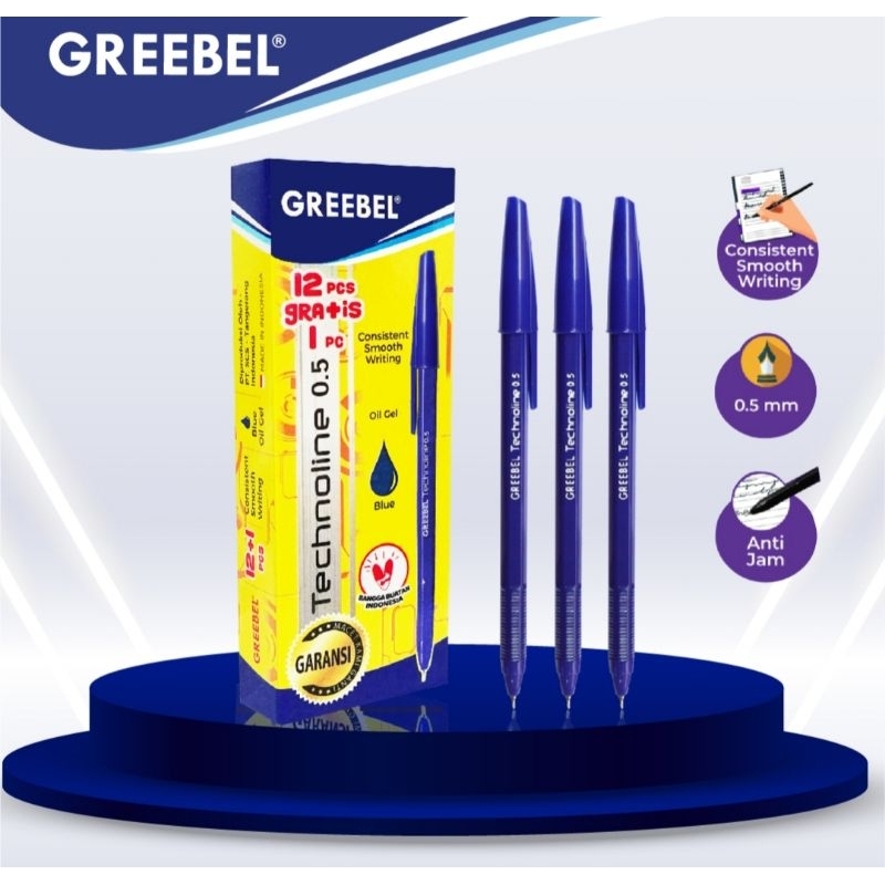 Jual Greebel Pen Technoline 0.5 Biru | Shopee Indonesia
