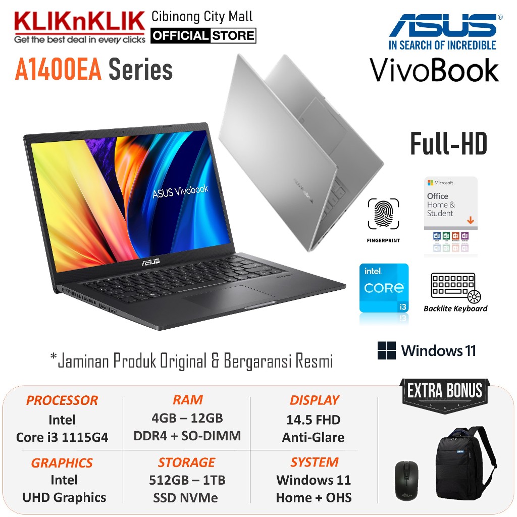 Jual Laptop Baru Asus Vivobook 14 A1400ea Intel Core I3 12gb 512gb Ssd 14 Fhd Inch Windows 11 8506