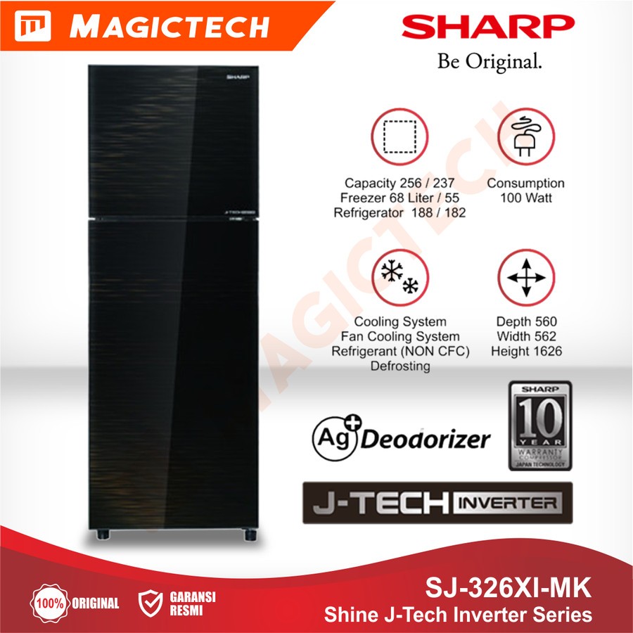 Jual KULKAS SHARP 2 PINTU SJ-326XI-MK / SJ-326 INVERTER KACA HITAM ...