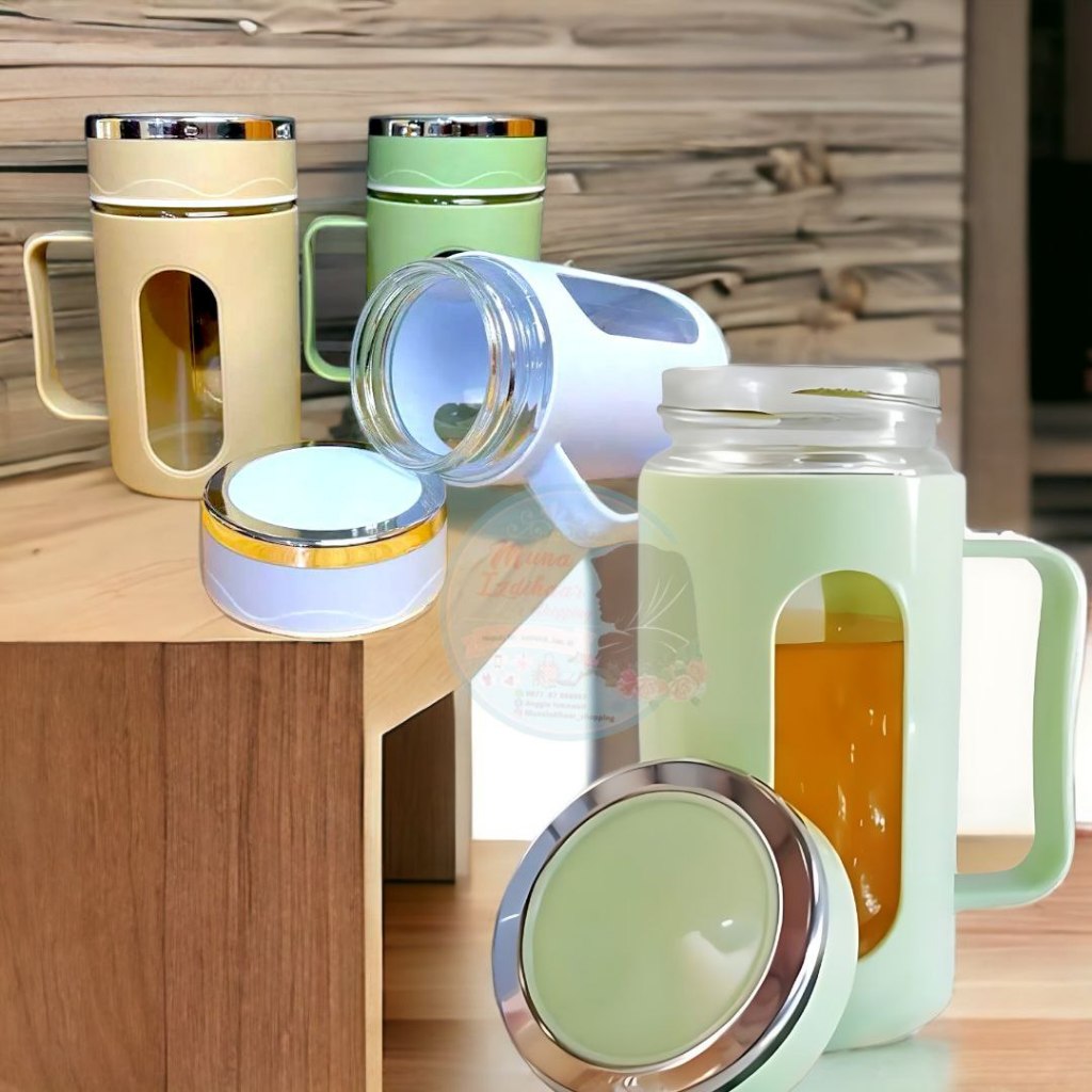 Jual Mug Kaca /Mug Gelas Warna Kaca Cangkir Tutup Gelas 400 ml Warna ...