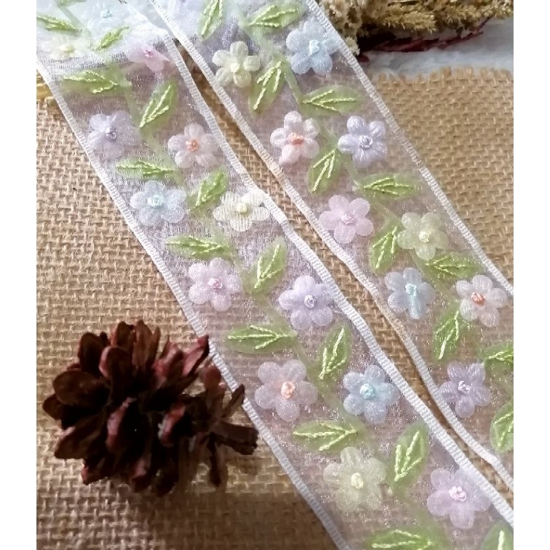 Jual renda organdi bunga warna lebar 5 cm, harga per setengah meter ...