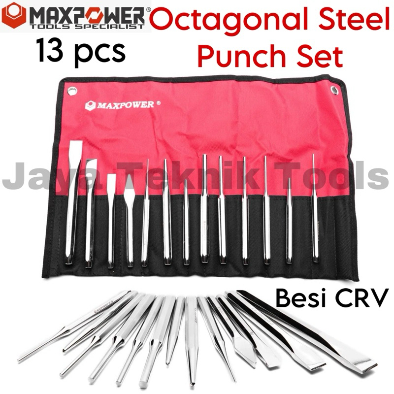 Jual Octagonal Steel Punch Set Maxpower 13 pcs CRV Besi Ketok Pin Pahat ...