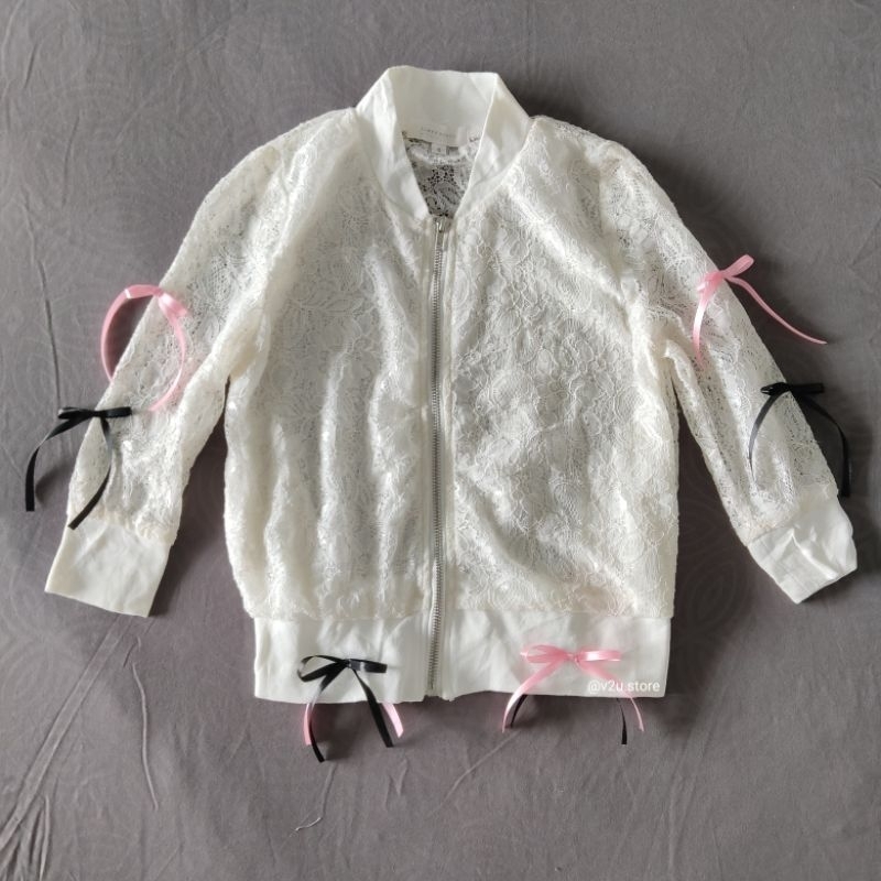 Jual Reworked lace crop jacket ribbon y2k vintage coquette cottagecore ...