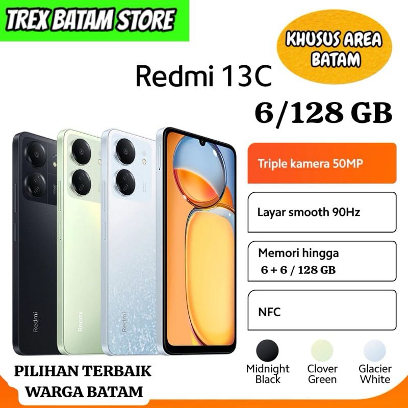 Jual REDMI 13C NEW 6 + 6 / 128 GB 50 MP NFC GARANSI RESMI 15 BULAN