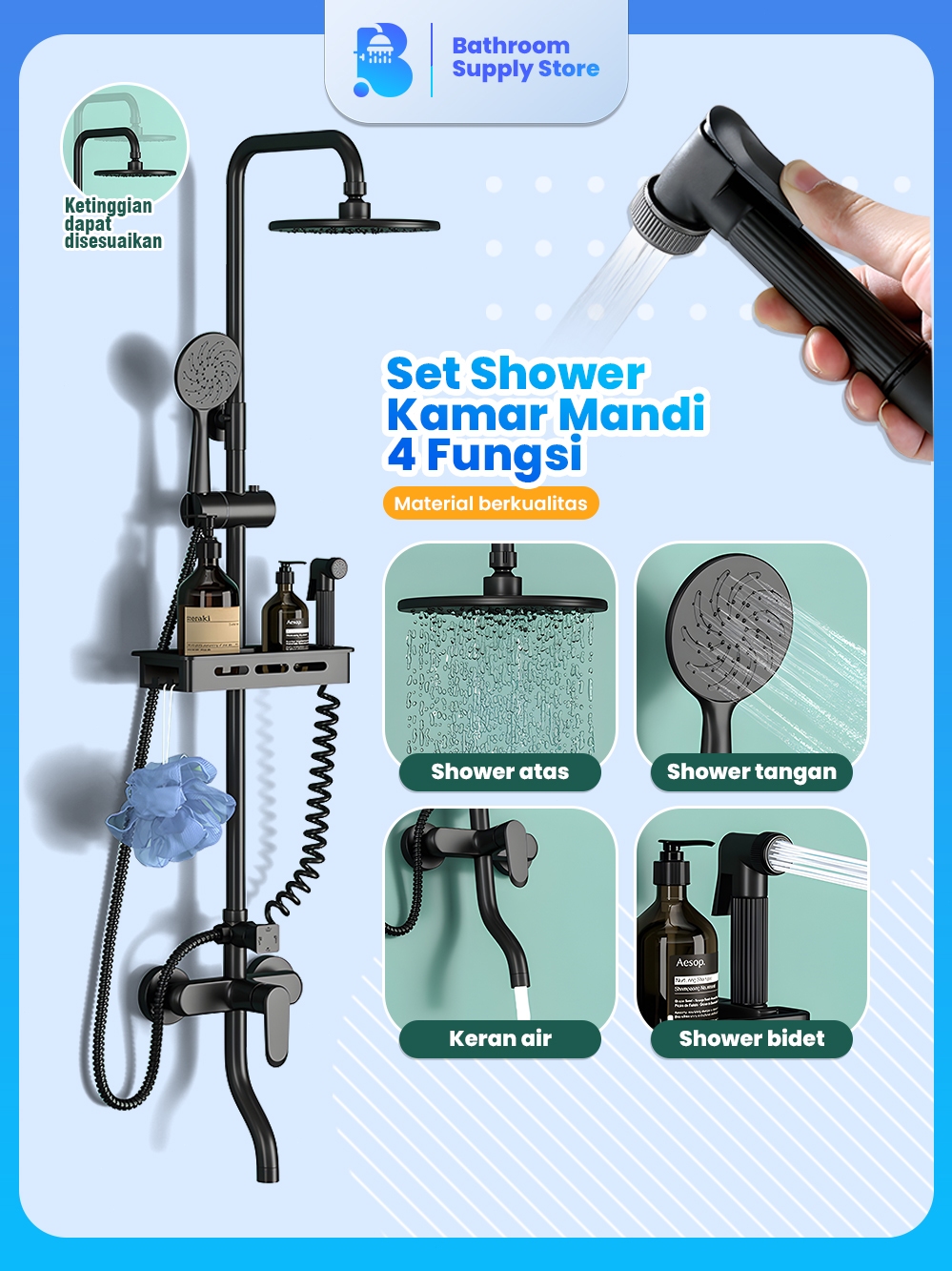 Jual Set Shower /Shower Set Kamar Mandi 1 Set + Kran Cabang Shower Atas ...