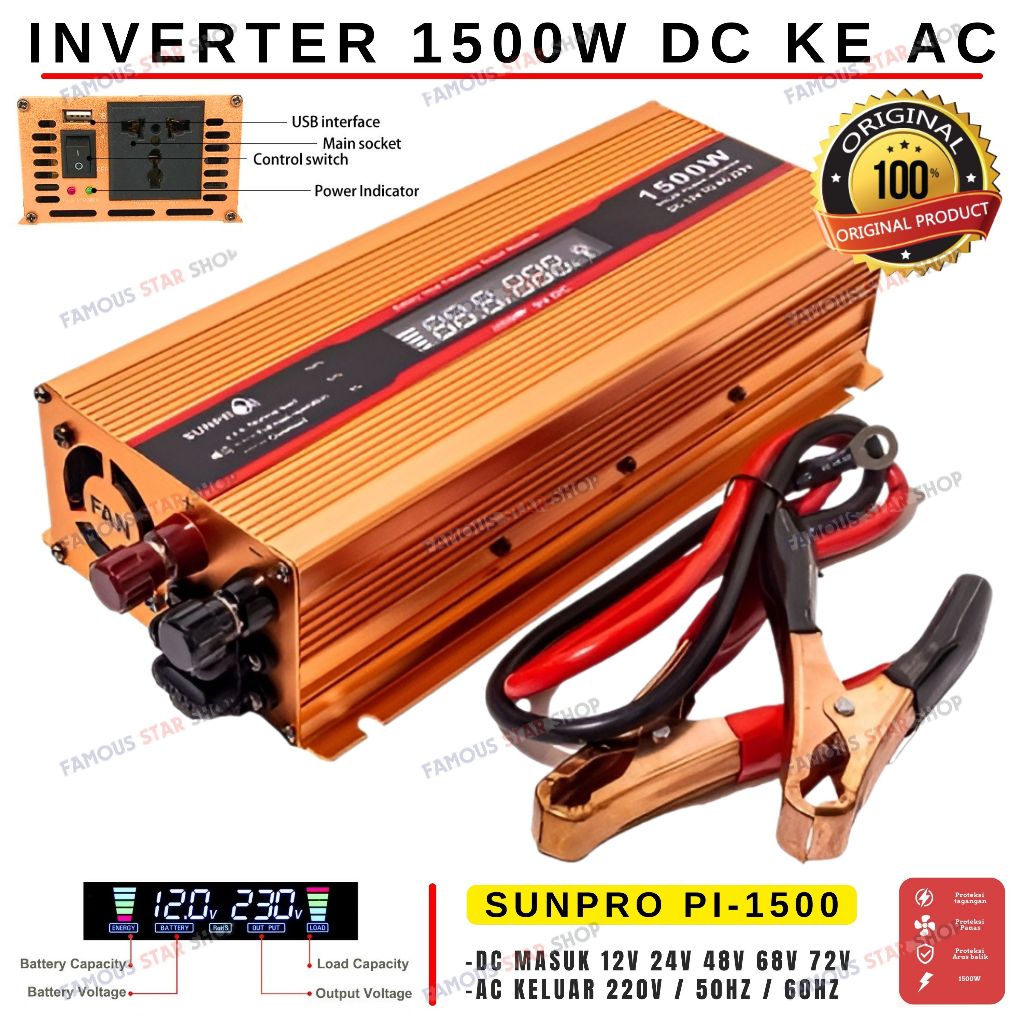 Jual Inverter Power Dc To Ac 1500 Watt Sunpro Pl 1500 With Usb 5v Power Inverter 1500 Watt 0958