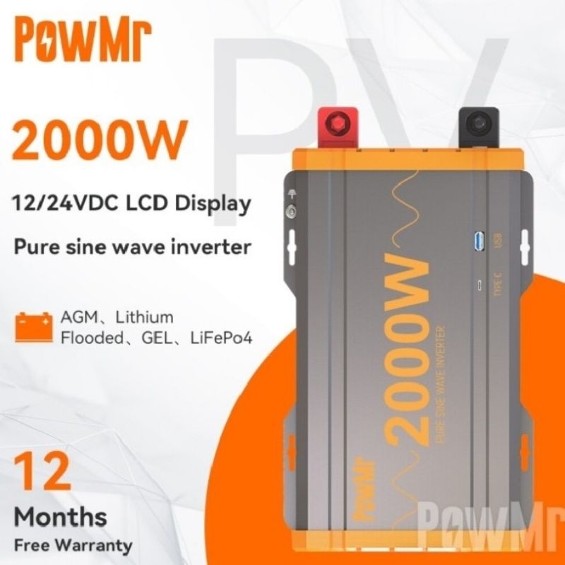 Jual PowMr Pure Sine Wave Inverter DC 12/24V Ke AC 220V 2000W 50Hz ...