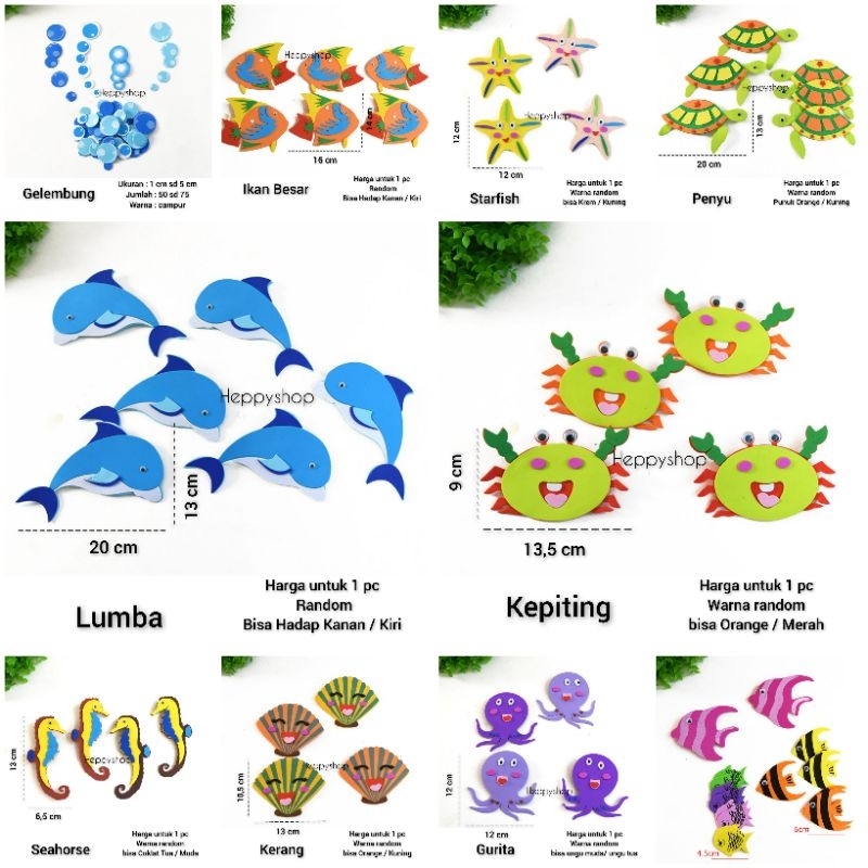 Aplikasi Hiasan Eva Foam Binatang Laut Sea Animal Ikan Fish Kerang Lumba Seahorse Starfish Dolphin