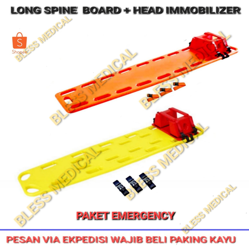 Jual Long Spine Board + Head Immobilizer + 3 Safety Belt (Paket