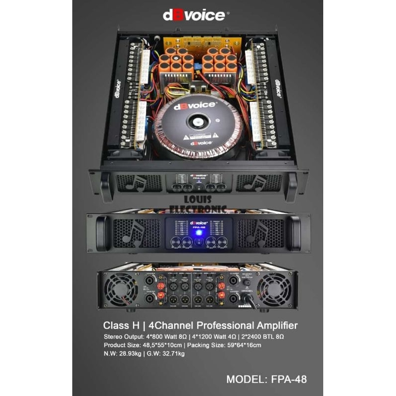 Jual Professional Power Amplifier dBvoice FPA48 4 Channel Class H