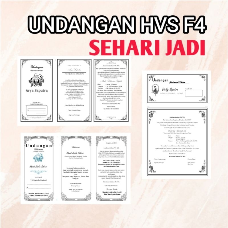Jual Undangan Hvs walimatul Khitan, Aqiqah, Tahlil dll. Sehari jadi