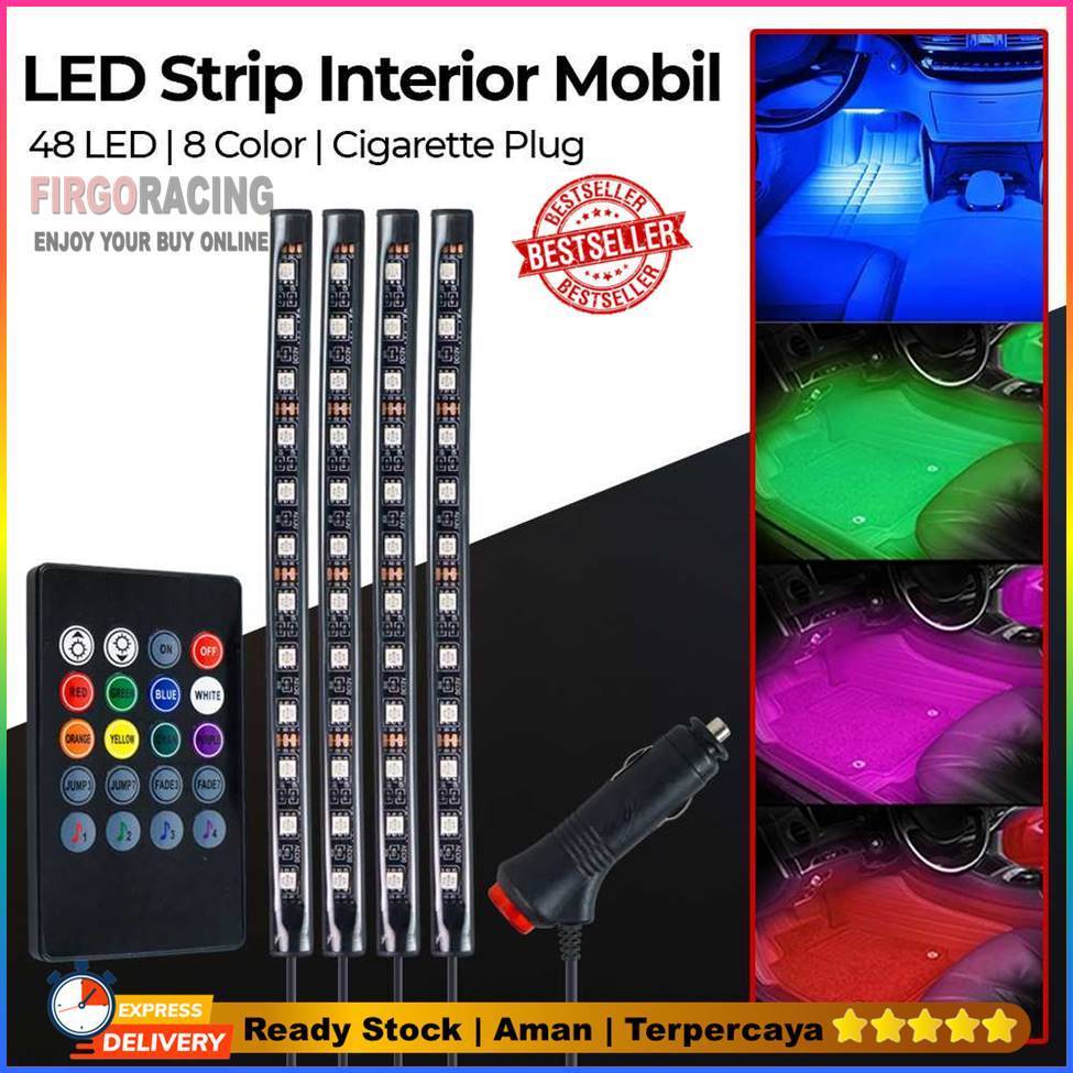 Jual Lampu LED Strip Flexible Car Light Cigarette Plug 8 Color 48 LED 4 ...