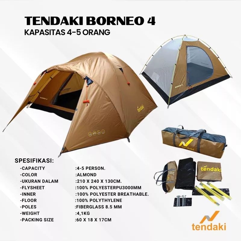 Jual Tenda Camping Borneo 4 Black Yellow Tendaki Tenda Kapasitas 4 Orang Double Layer Tenda Dome 0271