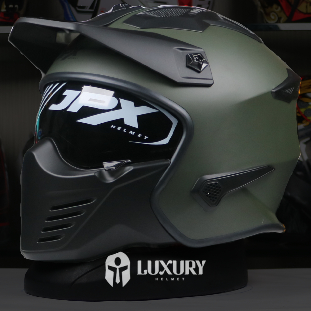 Jual Helm Modular JPX MX 726R Solid Green Army Doff | Shopee Indonesia