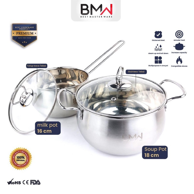 Jual Panci Sauce Pan Milk Pot Premium Stainless Isi 2 Panci Rebus ...