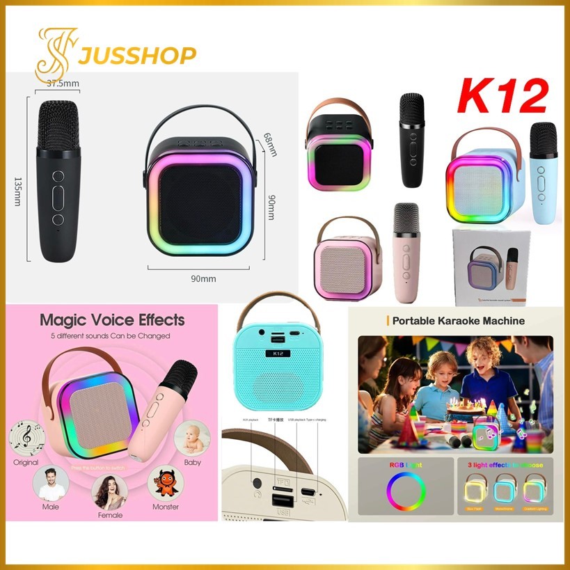 Jual Speaker Karaoke K12 Portable + Mic Bluetooth Mini Karaoke Set Full ...
