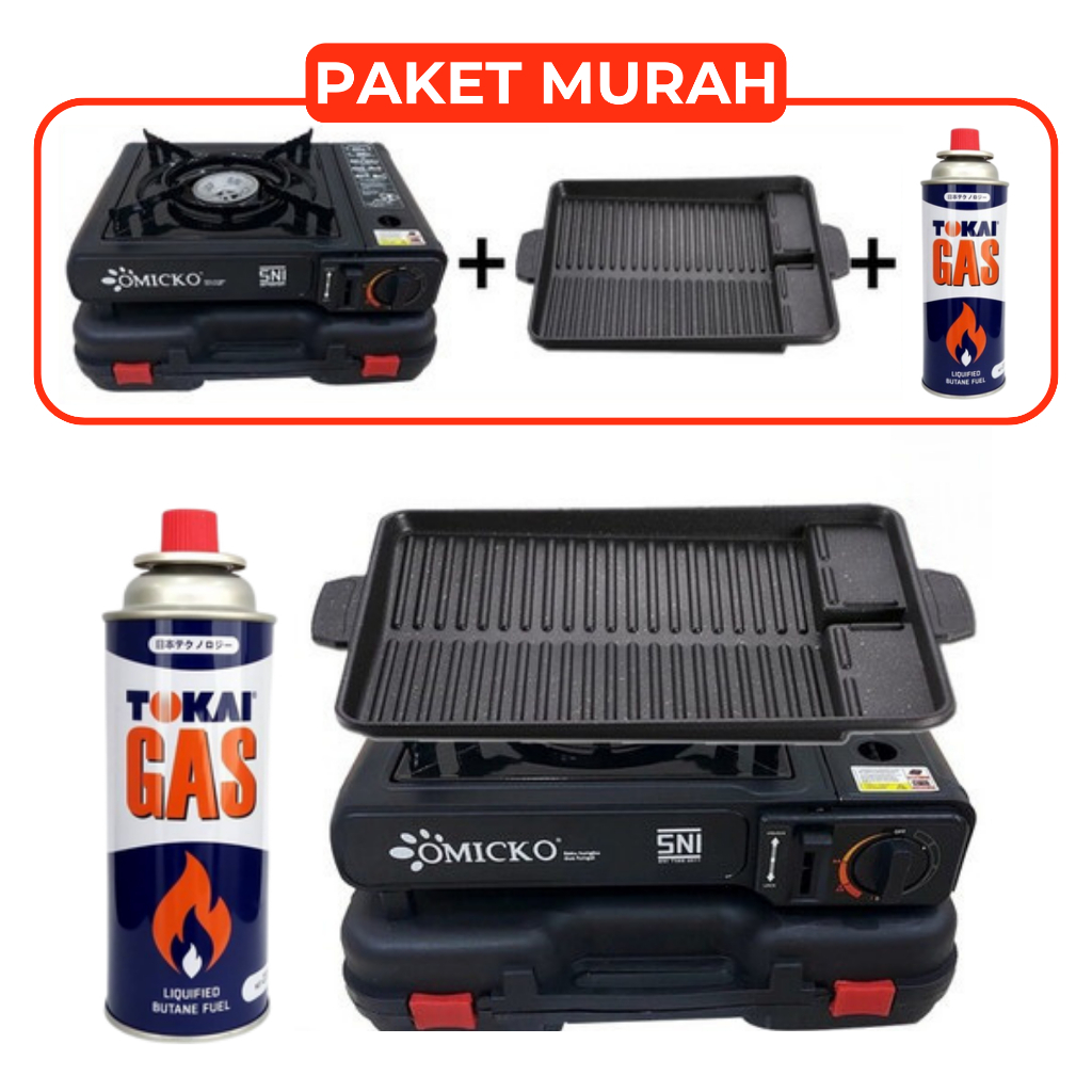 Jual PAKET OMICKO KOMPOR PORTABLE + BULGOGI GRILL PAN SEGI KOTAK + GAS