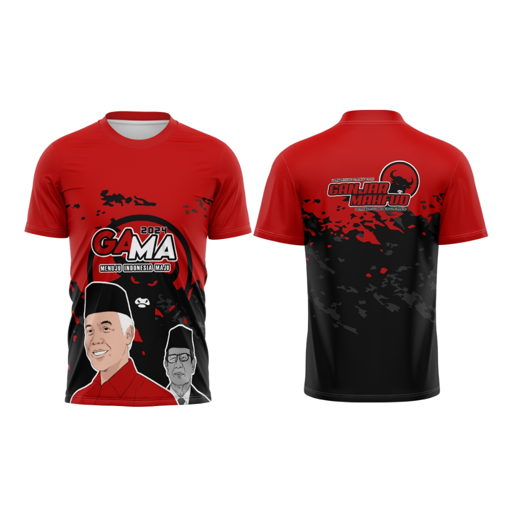 Jual Kaos Baju Pemilu 2024 Ganjar Pranowo Mahfud Gama Pdi Lengan Pendek