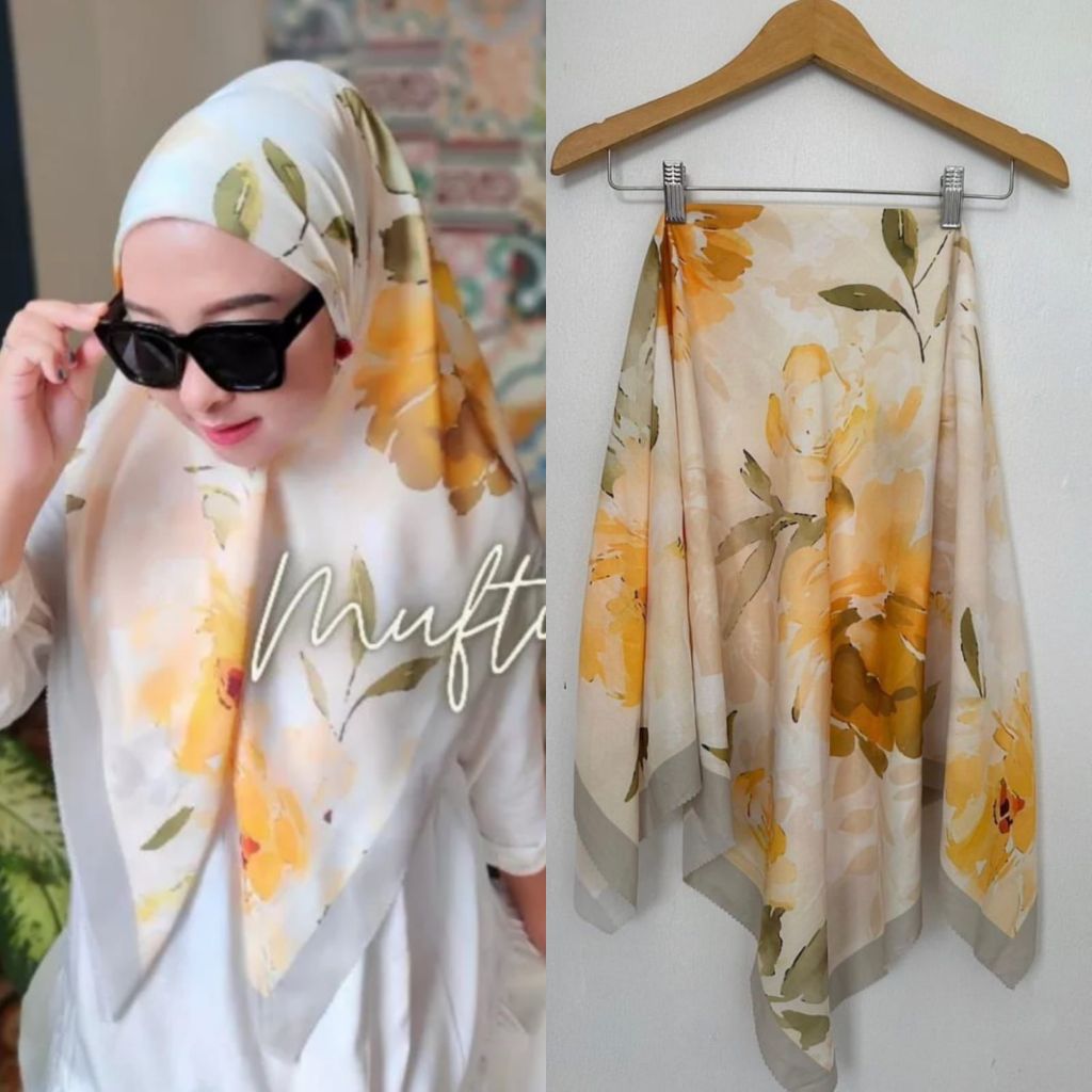 Jual Hijab Segi Empat Voal Motif Bunga Warna Peach Premium Kekinian