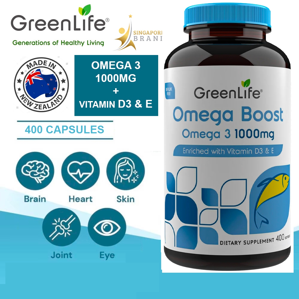 Jual GREENLIFE FISH OIL Omega Boost 1000mg + VITAMIN D3 & E (SINGAPORE