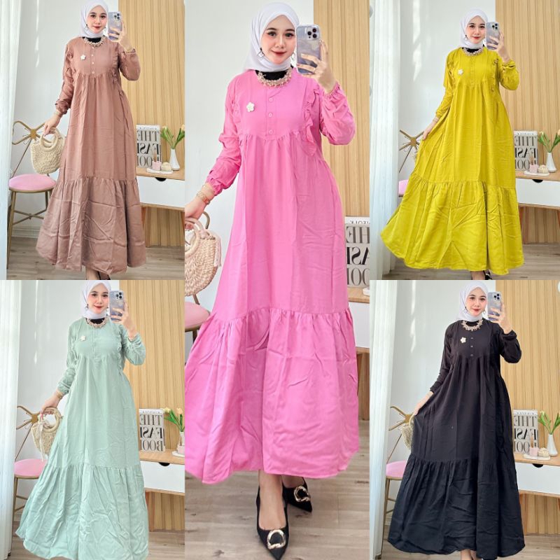 Jual Gamis Azzura Bahan Twill Ori Premium Kancing Depan Rempel Susun