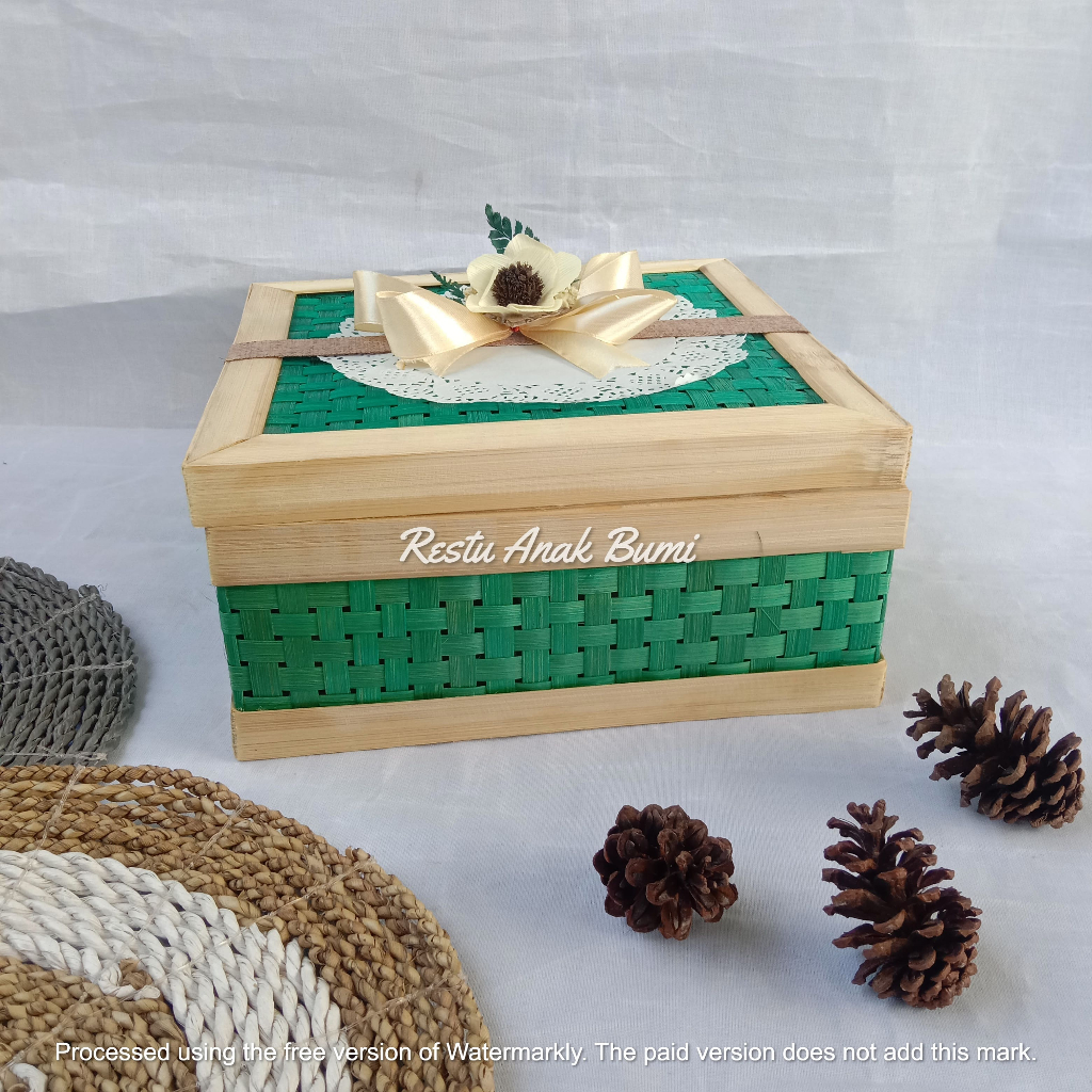 Jual ( R25 ) Box Anyaman Warna Tosca 25cm Pita Kertas| rantang kotak ...