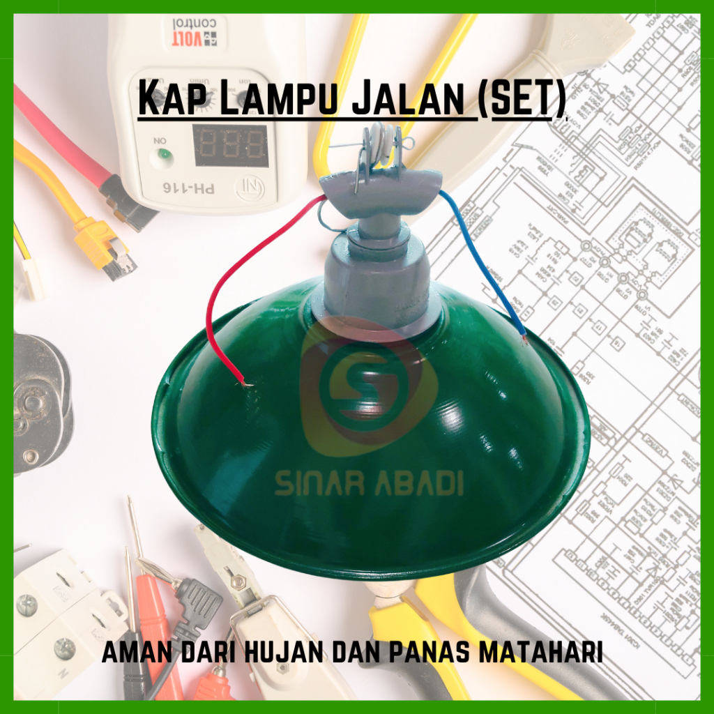 Jual Lampu Jalan Set Kap Hijau Diameter 18 Cm Dan Fitting Gantung Wd