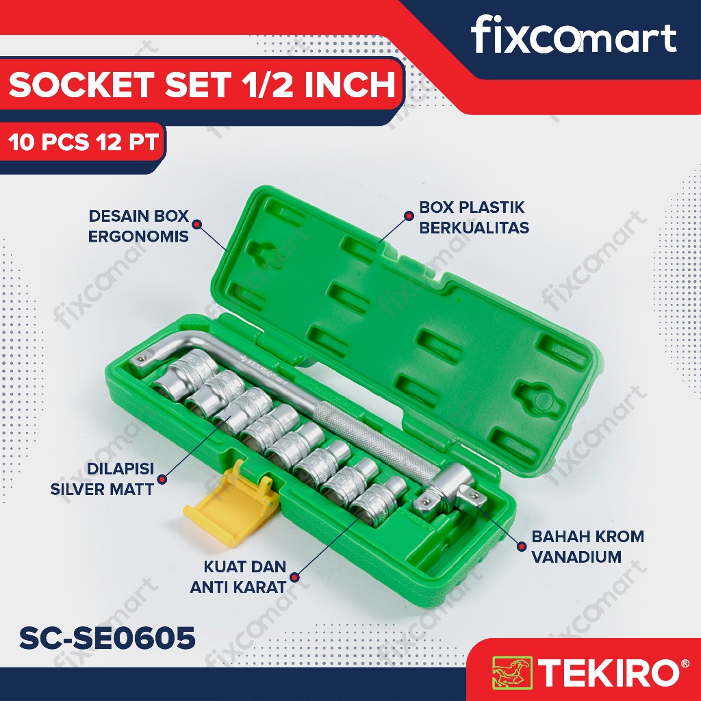 Jual Tekiro Socket Set 1/2 Inch 10 Pcs 12Pt (8-24 Mm) Box Plastik ...