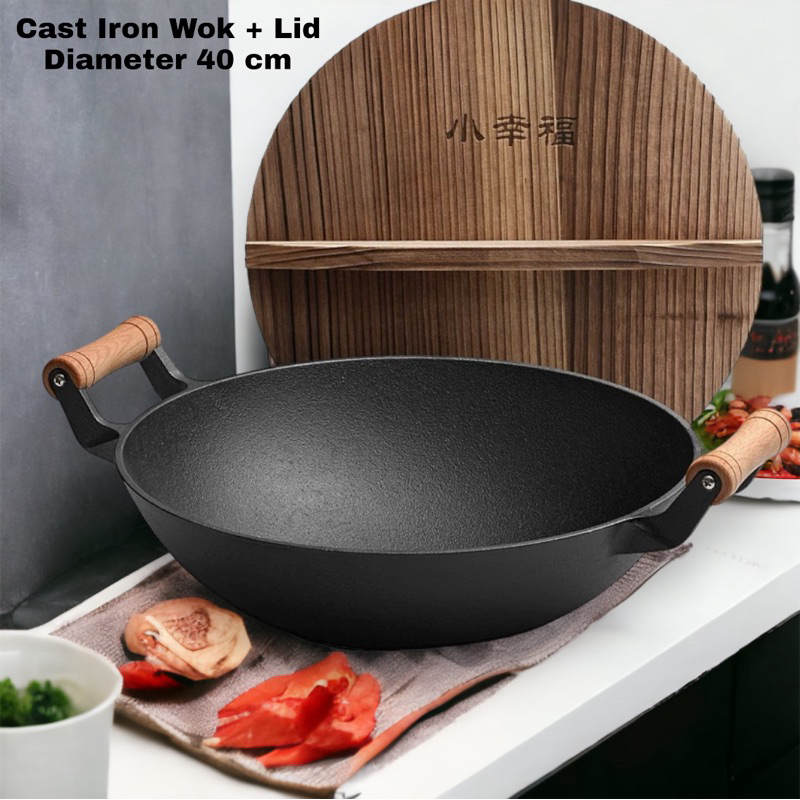 Enamel Cast Iron Wok with Ss Cover Dia 37cm - China Cast Iron Wok and Enamel  Cast Iron Wok price