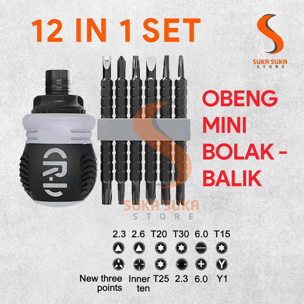 Jual Obeng Cebol Mini Set 12 in 1set Bolak Balik Ratchet Multifunction ...