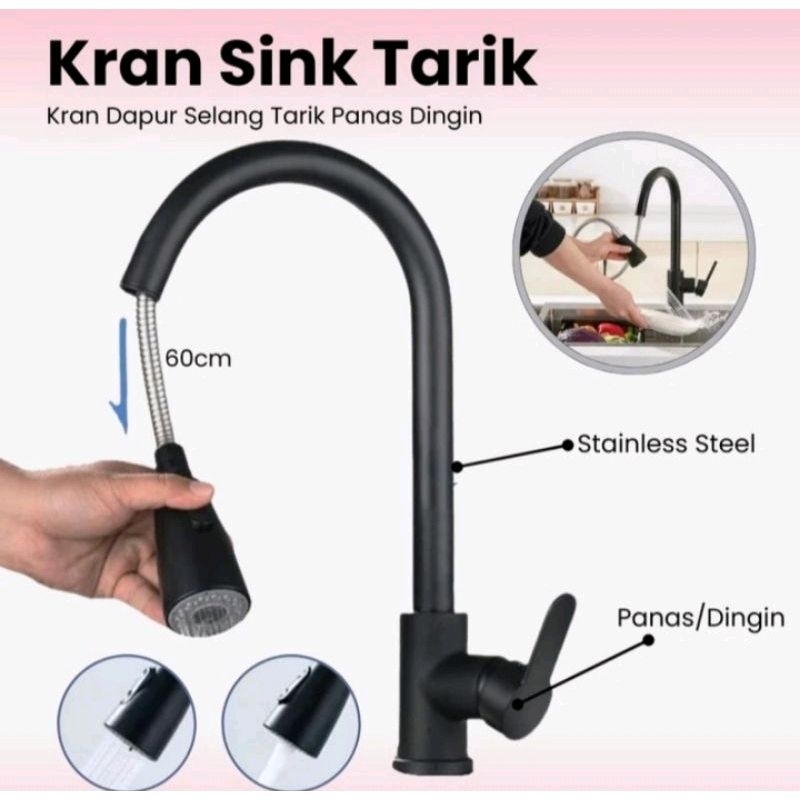 Jual Kran Kitchen Sink Stainless Tarik Fleksibel Panas Dingin Black