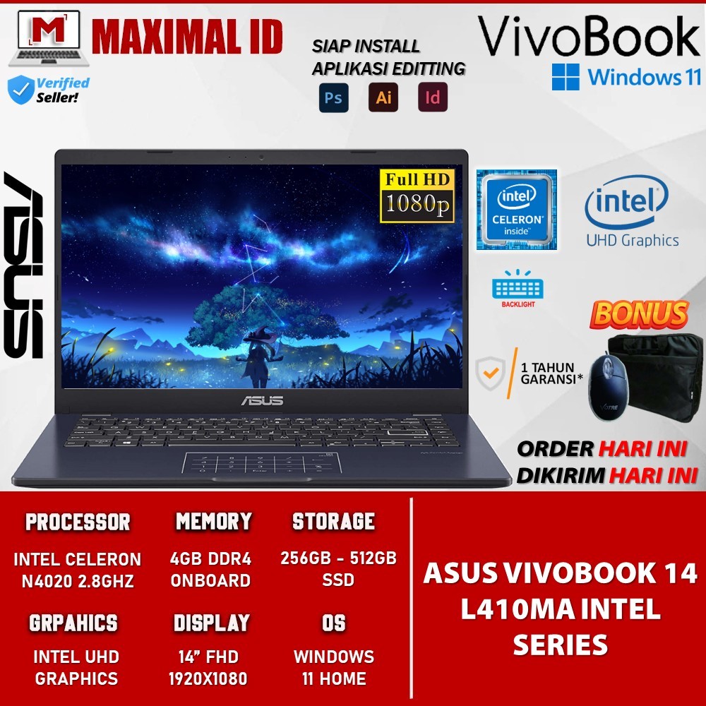 Jual Laptop Murah Asus Vivobook L410ma Intel N4020 4gb 512gb 14 Fhd Windows 11 Original Termurah 9240